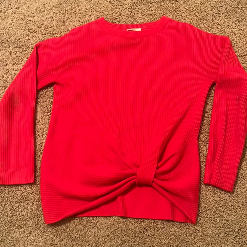 Ribbed red bow sweater